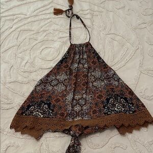 Bohemian Halter crop top with Lace Trim